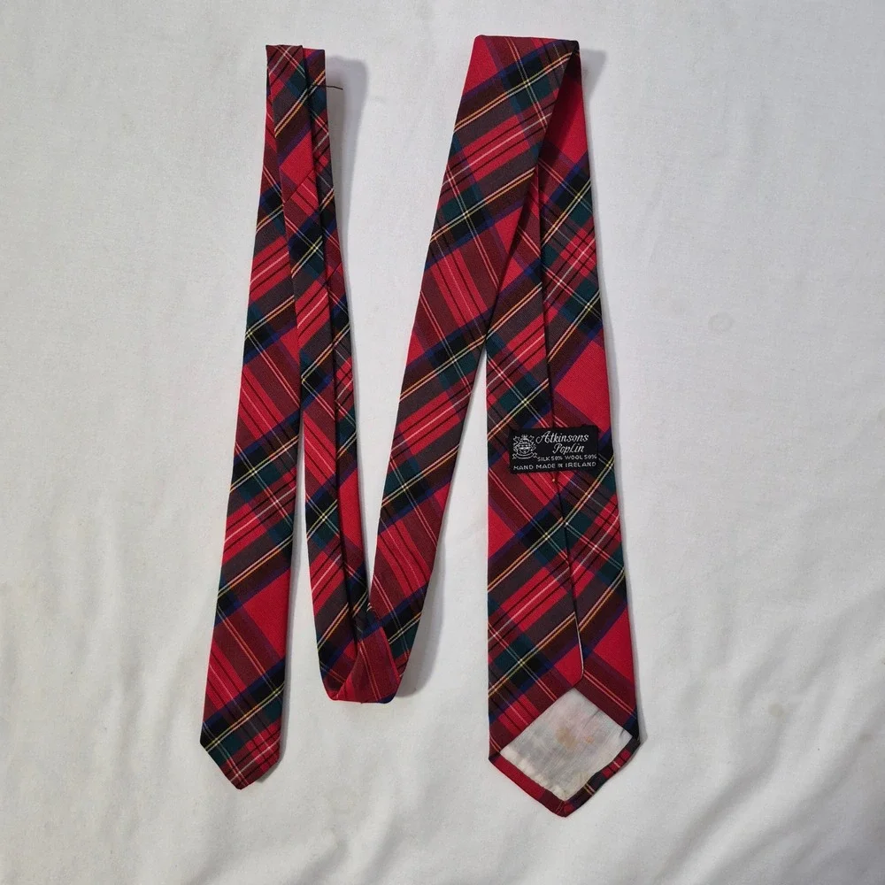 Atkinsons Poplin Tie Red Tartan Plaid Silk Wool Heritage Ivy Vintage 2.75